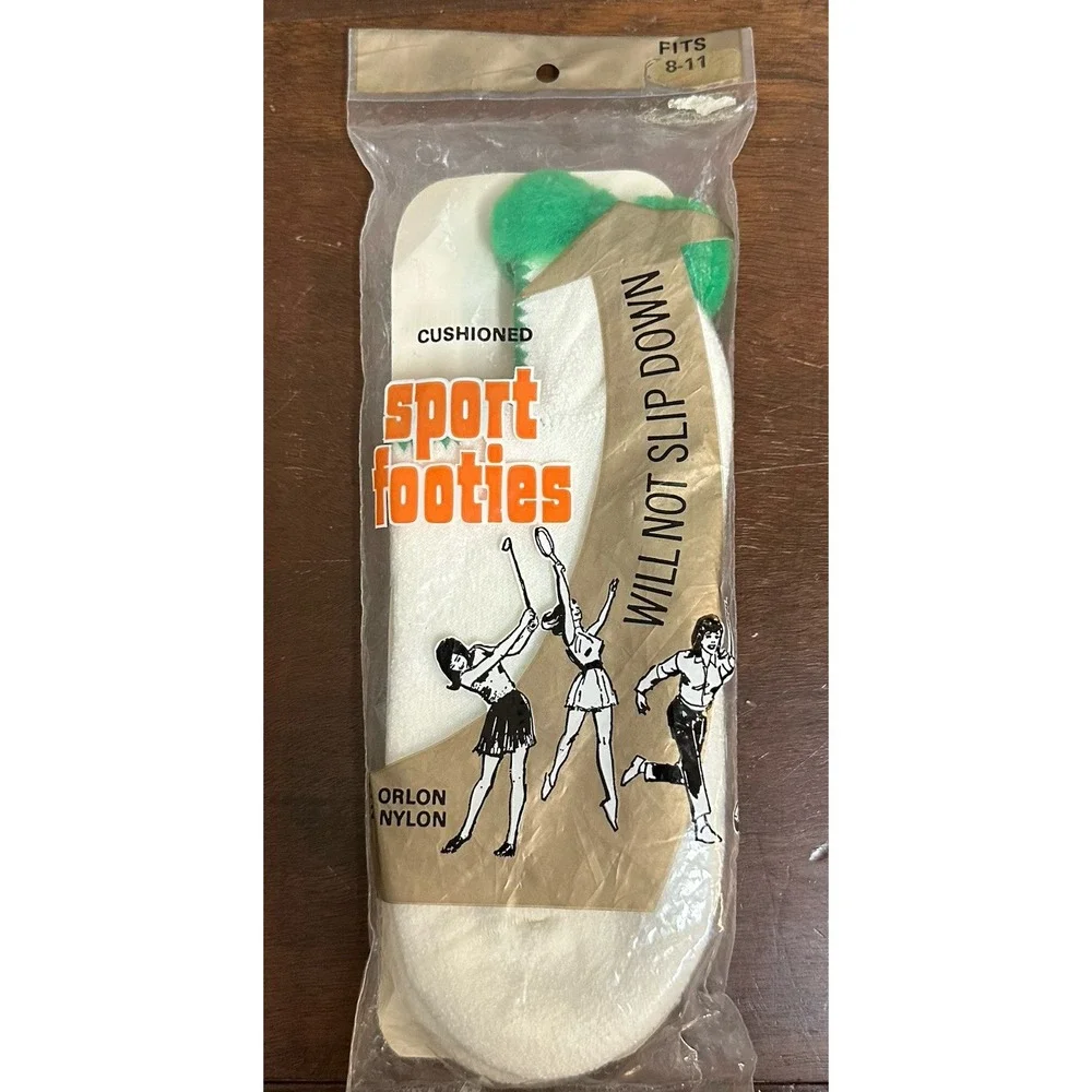 Vintage Pom Pom Cushioned Sport Footies No Slip Orlon Size 8-11 NEW NOS